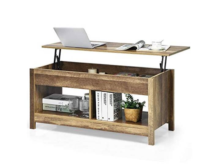 COSTWAY Sofatisch höhenverstellbar, Couchtisch Sofatisch mit Ablagefach, Beistelltisch aus Holz, Kaffeetisch Teetisch für Wohnzimmer Balkon Flur (Natur)