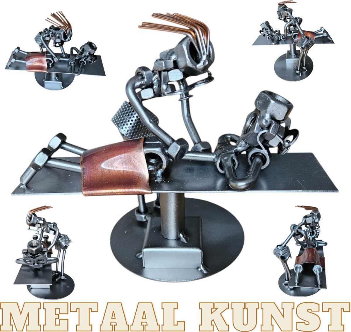 Uniek metalen beeld van een massagetherapeut voor decoratie in de massagesalon