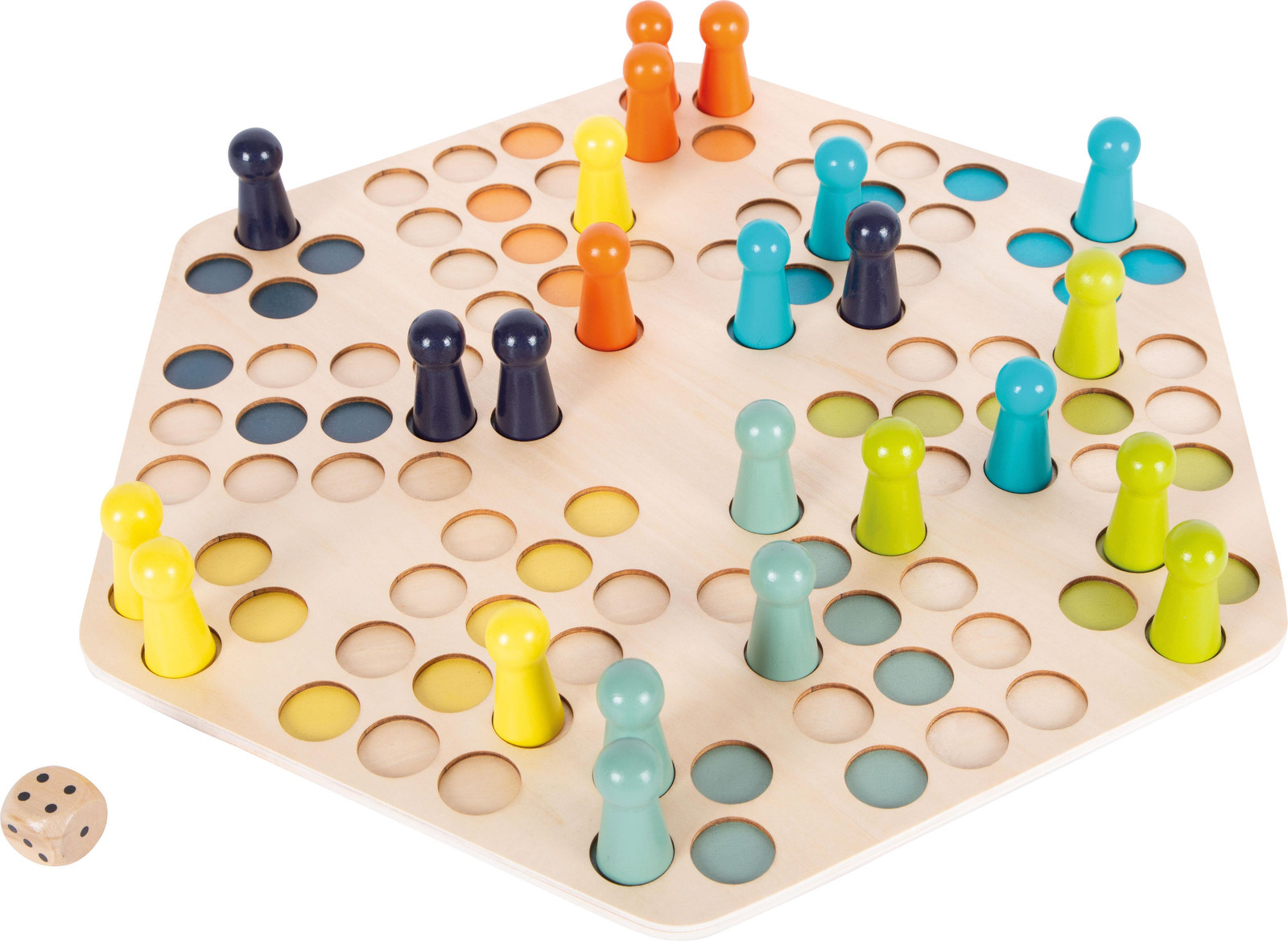 Houten Ludo-spel met grote speelstukken