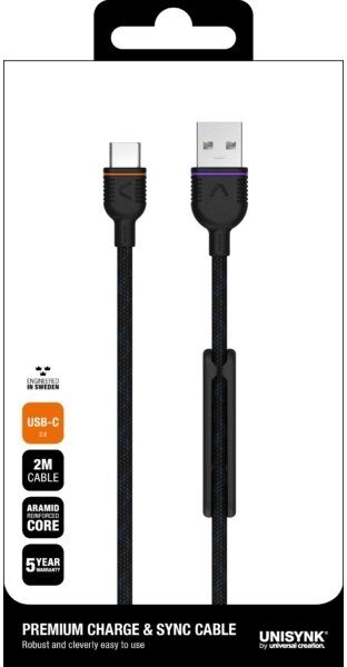 Unisynk Premium Type-C Til Usb Kabel, 2m, Sort