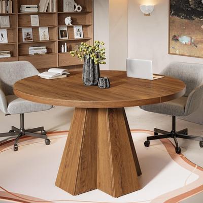 Bluebell Round Conference Table, Small Meeting Table with Thickened Tabletop and Tapered Base
