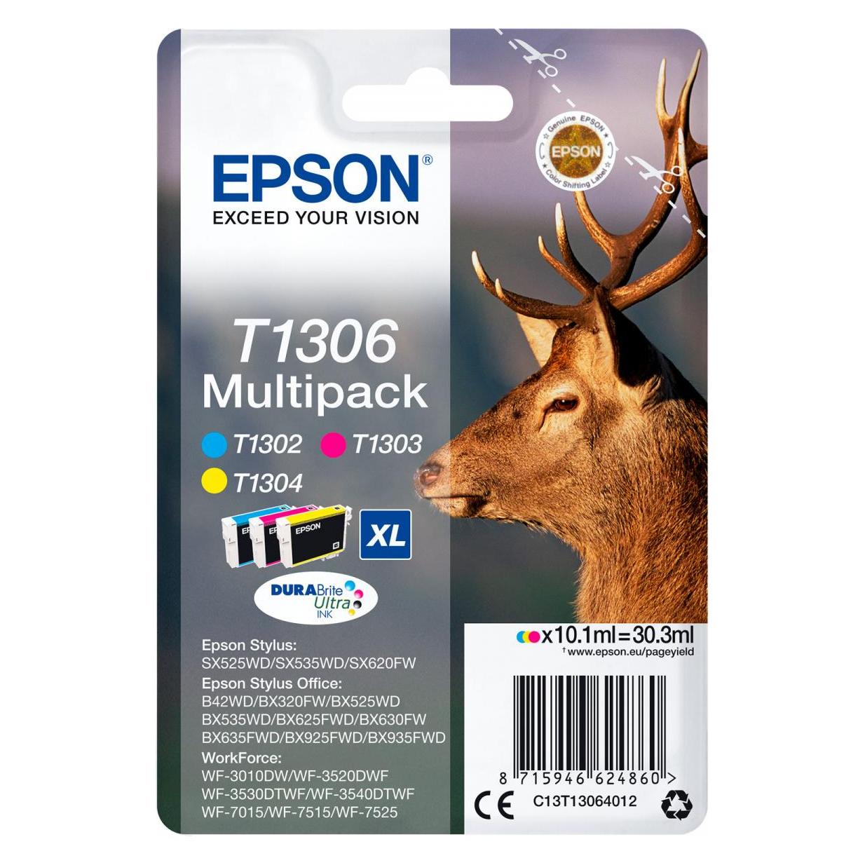 Epson Multipack 3-colours T1306 DURABrite Ultra Ink EasyMail (C, M, Y) (C13T13064510)