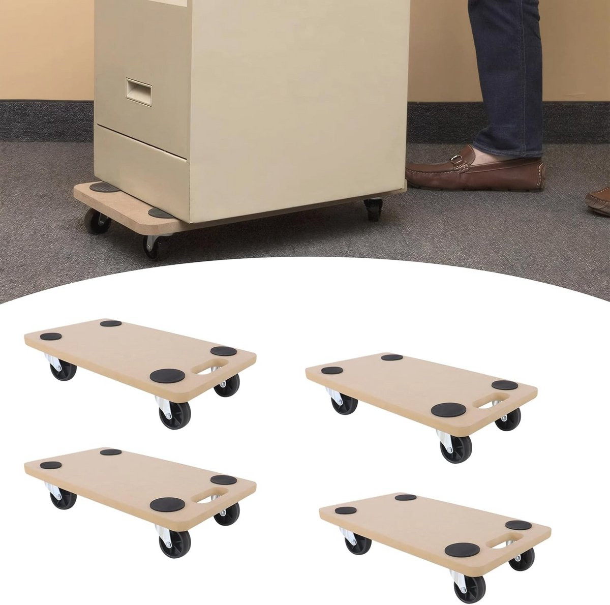 LTPRTZ Transportrollers voor meubels met rubberen pads en handgreep, 4 stuks, tot 200 kg draagkracht