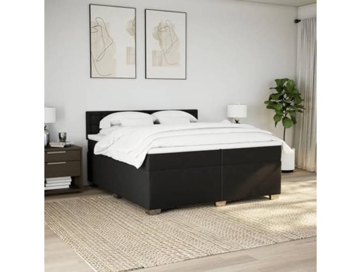 KTHLBRH Boxspringbett 200 x 200 cm schwarz 2 Matratzen 100 x 200 cm, inklusive Matratzenschoner, Polyestergewebe, Kopfteil