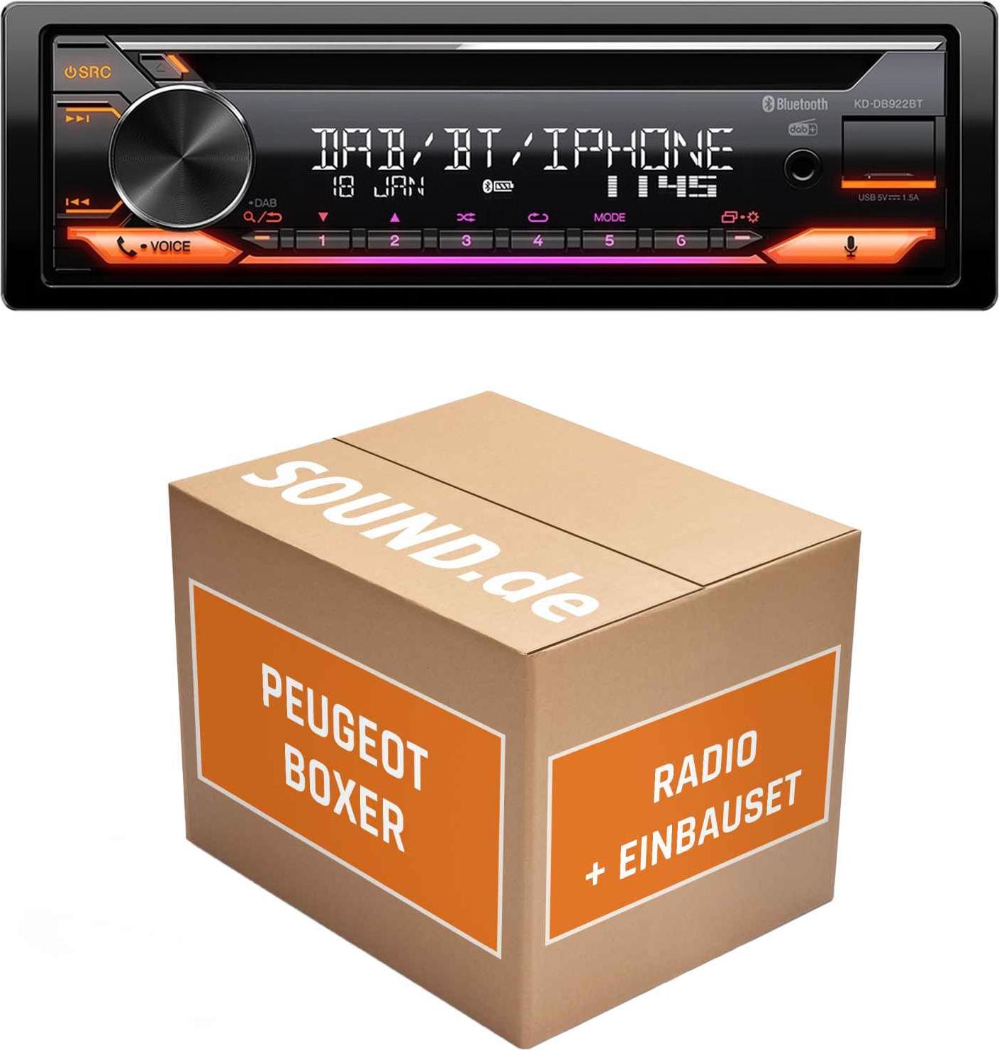 Autoradio Einbaupaket JVC KD-DB922BT passend für Peugeot Boxer kein Delphi 2-DIN Gerät, keine Radiovorbereitung, schwarz | Bluetooth Telefonieren Audiostreaming