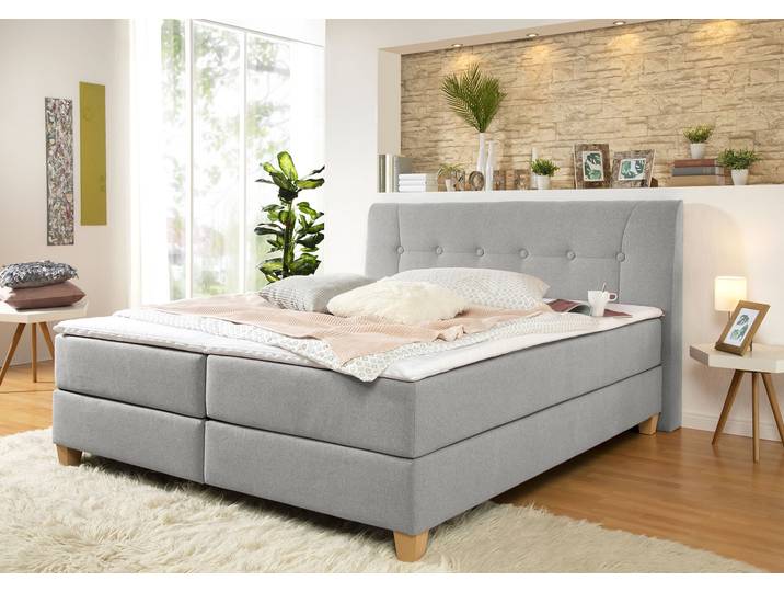 Boxspringbett, 188x218 cm, Holzwerkstoff, Grau, Inkl. Topper, Klassisch, Home-affaire