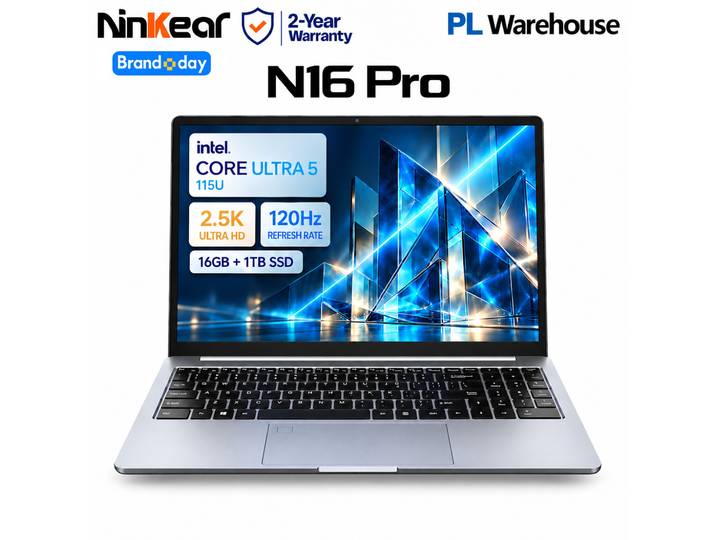 Ninkear N16 Pro ordinateur portable Intel Core Ultra 5 115U, RAM 16Go LPDDR5, SSD 1To, écran 16 pouces 2,5K IPS 120Hz, WiFi 6, clavier rétroéclairé, lecteur d’empreintes, USB-C 65W, pour bureautique