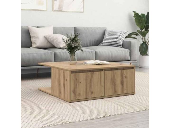 LPERTGFHU Couchtisch, Artisan-Eiche Holzwerkstoff, 80 x 80 x 31.5 cm Mit 2 Schubladen, Modernes Design, Robuste Ablage, Einfache Montage