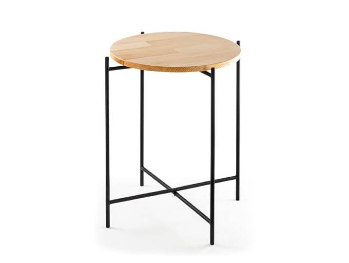 Hanah Home Moderner Couchtisch mit Metallgestell, schwarz-naturfarben, 46 x 56 x 46 cm 100% Holz, stilvolles Industriedesign, einfache Montage