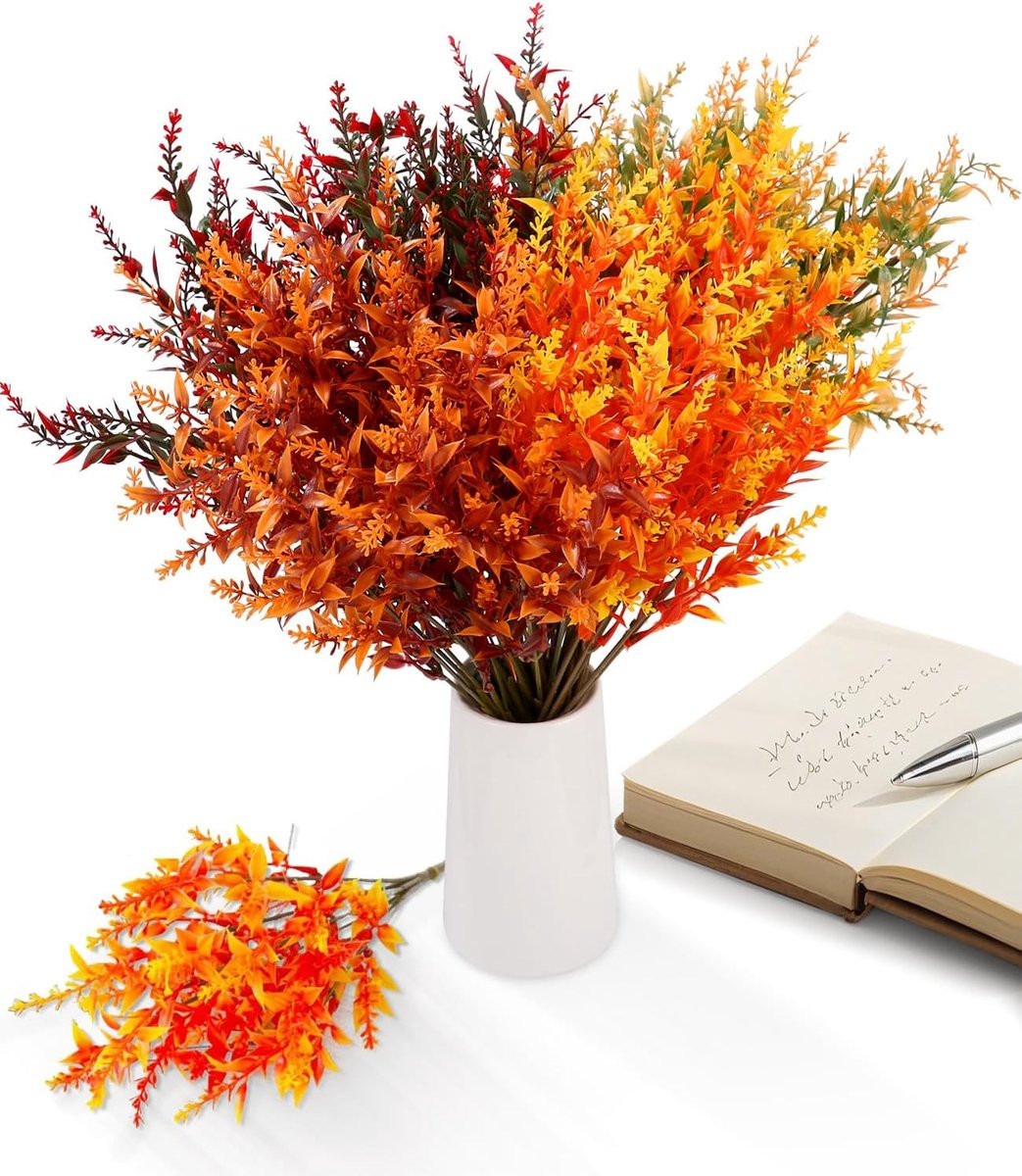 12 bundels kunstbloemen herfst decoratie in oranje, UV- en waterbestendig