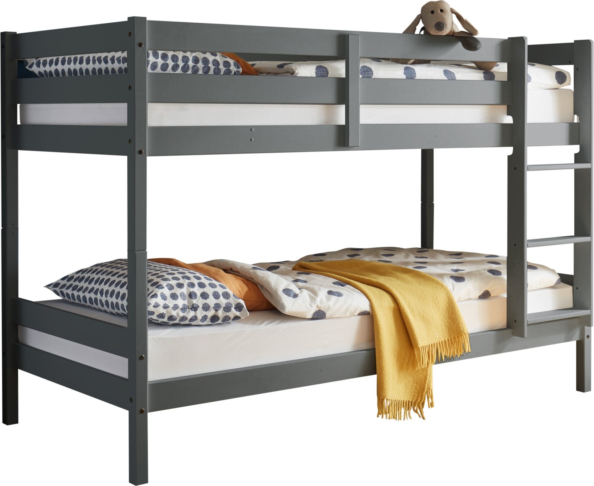 Etagenbett >Moritz< in Kiefer Grau aus Massivholz - 207x140x97cm (BxHxT)