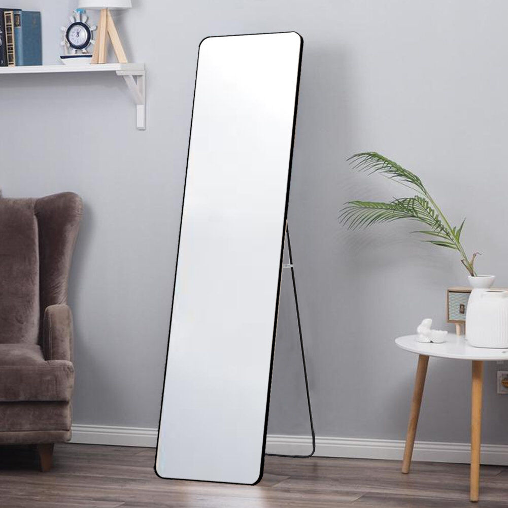 17 Stories Rectangle Freestanding Full Length Mirror Black 147cm H X 37cm W X 1.6cm D