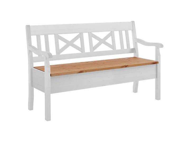 Boxxx Sitzbank, Weiß, Laugenfarbig, Holz, Kiefer, massiv, 2-Sitzer, 148x93x58 cm, Truhe im Sitz, in verschiedenen Holz-Dekoren erhältlich, mit Rückenlehne, Größen erhältlich, Holzmöbel, Sitzgelegenheiten Holz, Holzbänke