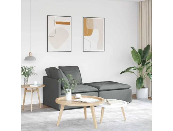 Modulares Sofa mit Fußhocker und Kissen Stoff Dunkelgrau Metallrahmen, Schaumstofffüllung, Textilene-Sitzflächen, Fußhocker beidseitig positionierbar, 2 Module
