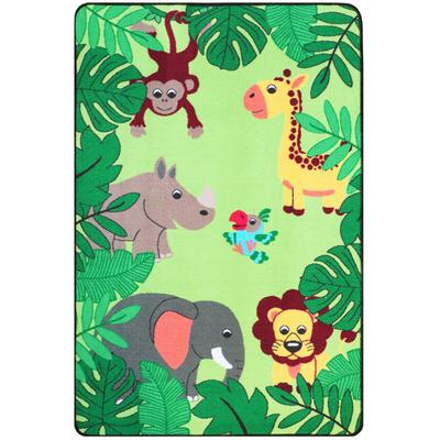 Kinderteppich "JUNGLE, Made in Belgium", grün, B:133cm H:5mm L:133cm, Polyamid, PRIMAFLOR-IDEEN IN TEXTIL, Teppiche, Kinderteppich, Motiv Dschungel Tiere, Kinderzimmer