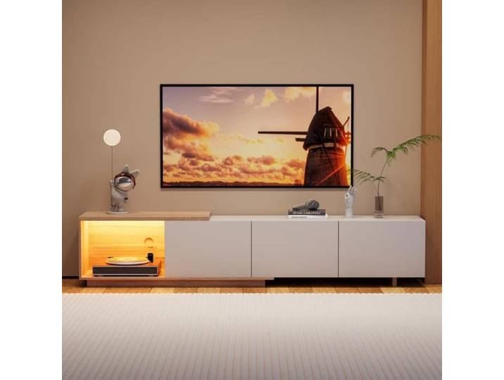Banc TV Meuble TV LED 240 cm-YLSZHYR-Meuble TéLé de Salon Armoire e TéLéVision Banc TV Moderne en Bois avec 3 Tiroirs Meuble Salon