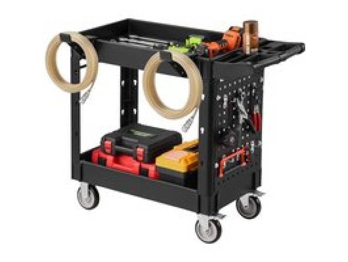 VEVOR Servicewagen Werkstattwagen Werkzeugwagen PP 1010x440x845mm Schwarz, Rollwagen mit 250kg Tragkraft, Inkl. 2 Ebene Rollen Lochwand Haken & Griff mit Ablagefach, Allzweckwagen für Garage Werkstatt