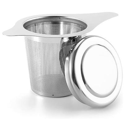 Teesieb aus Edelstahl 304, wiederverwendbares Tee-Ei, Teesieb, Teekanne, lose Teeblätter, Gewürzteefilter, Küchenzubehör, Teesieb, Teeabfluss mit Griff und Deckel