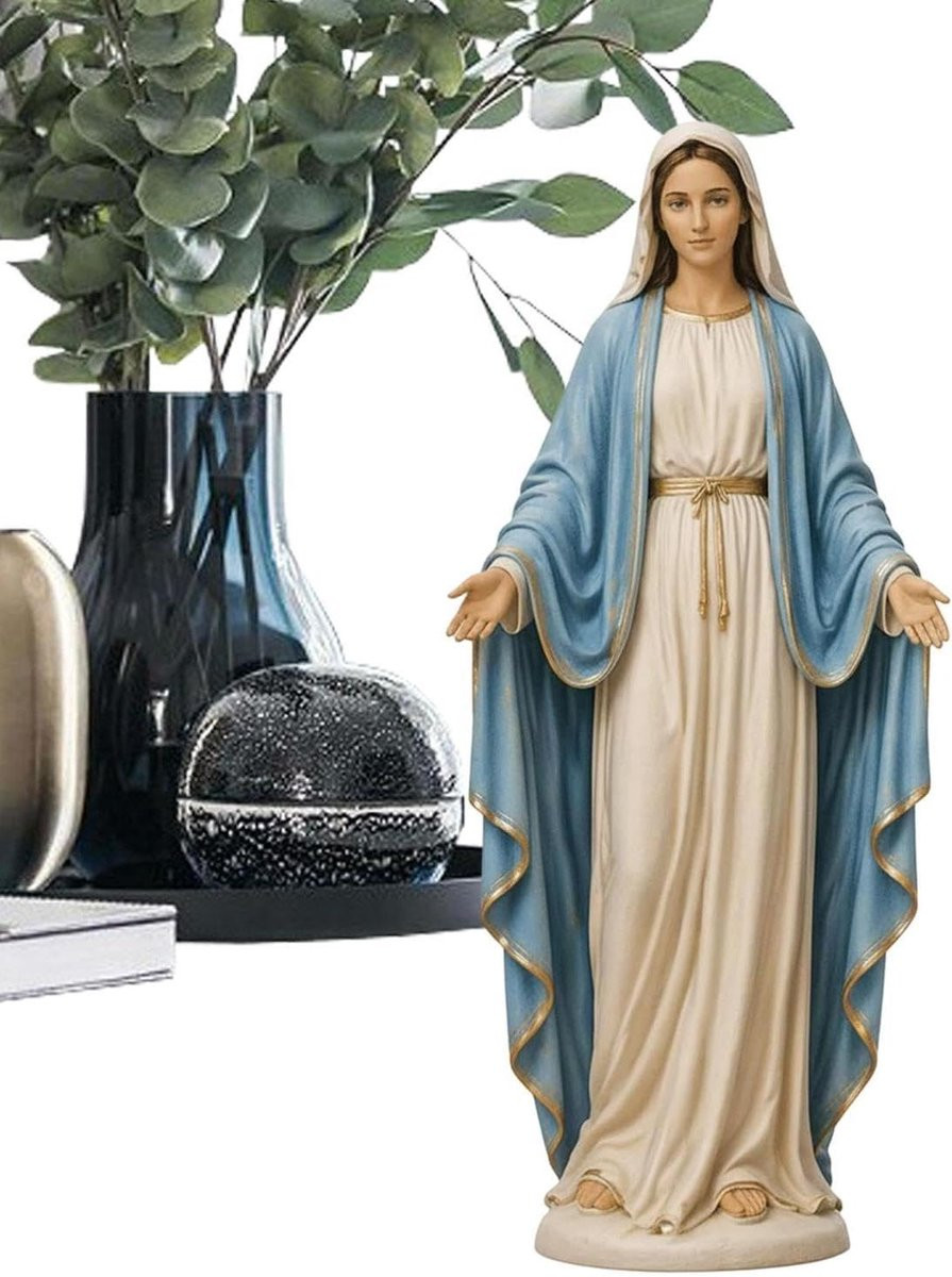 Maria Standbeeld - Katholiek Figuurtje Maagd Maria met Meelevend Gezicht - Spirituele Decoratie - H x B x D: 104 x 79 x 79 cm