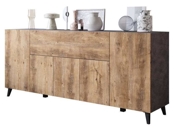 MIRJAN24 Kommode Phuket 180, Kommode mit fünf Drehtüren (Farbe: Matera / Kastanien Breslau)