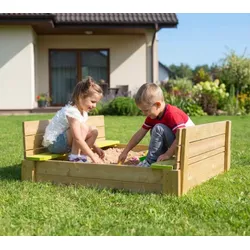 Wendi Toys Holz Sandkasten Maus | mit Deckel | Natur | 117x117x39 cm - Natur