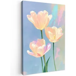 LEINWANDBILD Tulpen - Rosa Akzente - Blau Wanddeko 40x60 cm