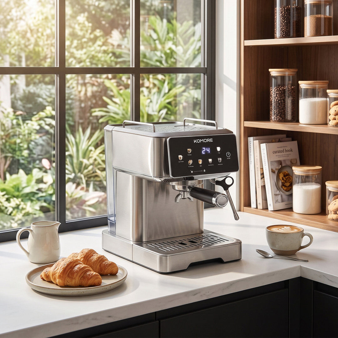 Living and Home Espresso Machine with Milk Frother Silver