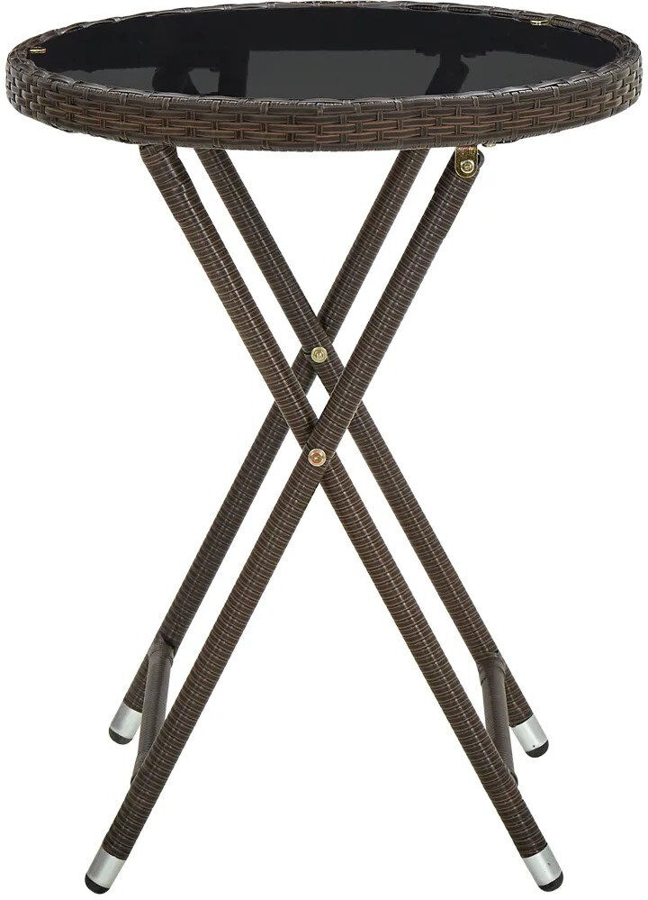 17 Stories Faizal Round Glass Outdoor Coffee Table - 60 cm W 60 cm D Brown