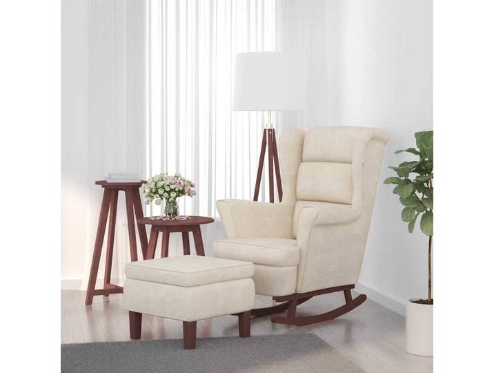 vidaXL Schaukelsessel, Schaukelsessel und Hocker mit Holzbeinen Creme Samt