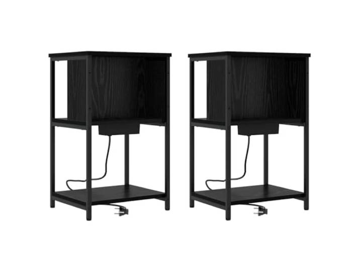 Coespram Nachttisch 2er Set, Eichen-Optik Schwarz, 38x31x61 cm Praktische Ablage für das Schlafzimmer mit rustikalem Charme, robustem Stahlgestell und Fächern für persönliche Dinge.