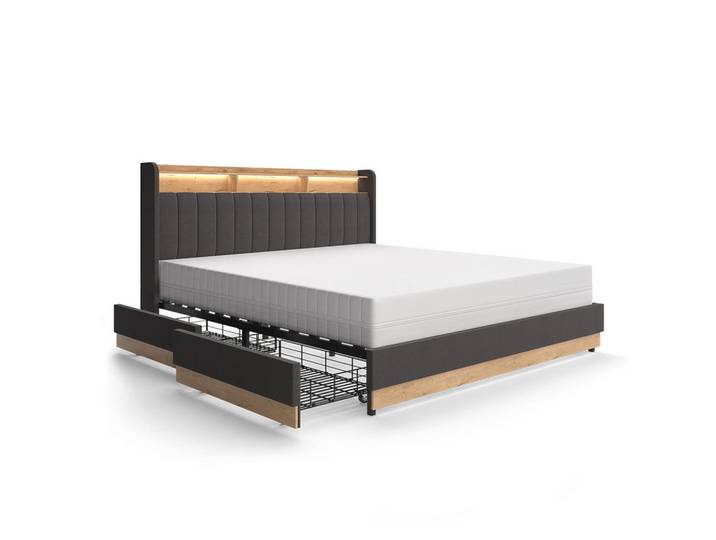 VitaliSpa Polsterbett Nura Anthrazit 180x200 cm mit 4 Schubladen, Holzwerkstoff, Rechteckig, Schlafzimmer, Bett