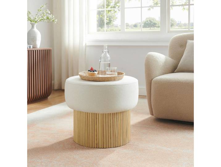 Livetastic Hocker, Natur, Weiß, furniert, rund, 50x43x50 cm, Stauraum, Wohnzimmer, Hocker, Sitzhocker