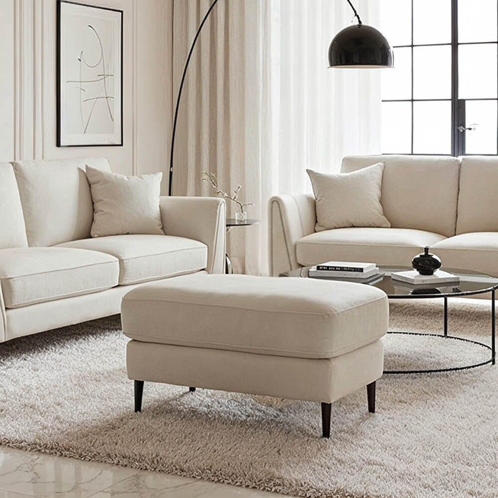 Alaina Cream Velvet Footstool with Black Legs
