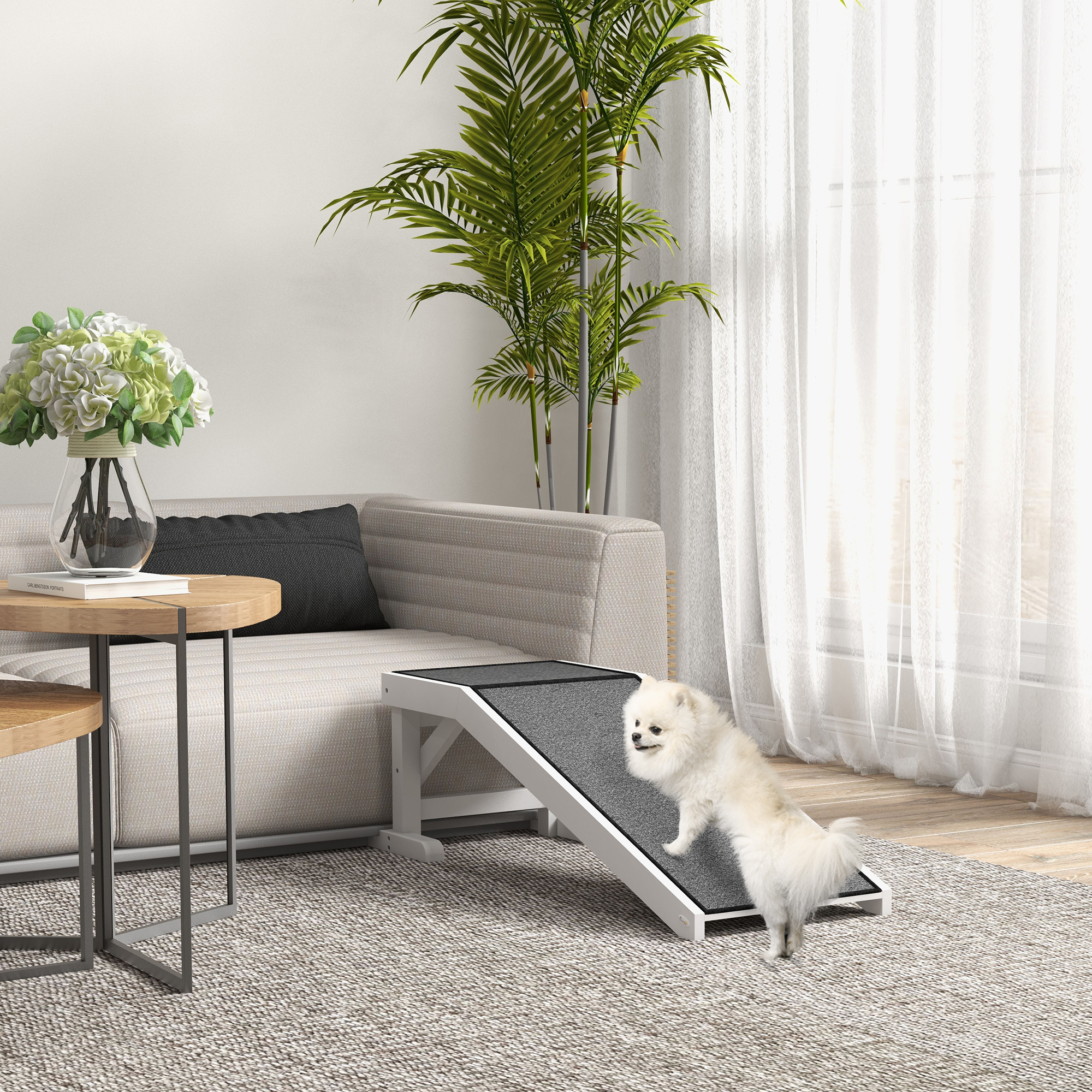 Pawhut Rampa per cani piccoli o anziani con tappeto antiscivolo, bianco e grigio   Aosom Italy