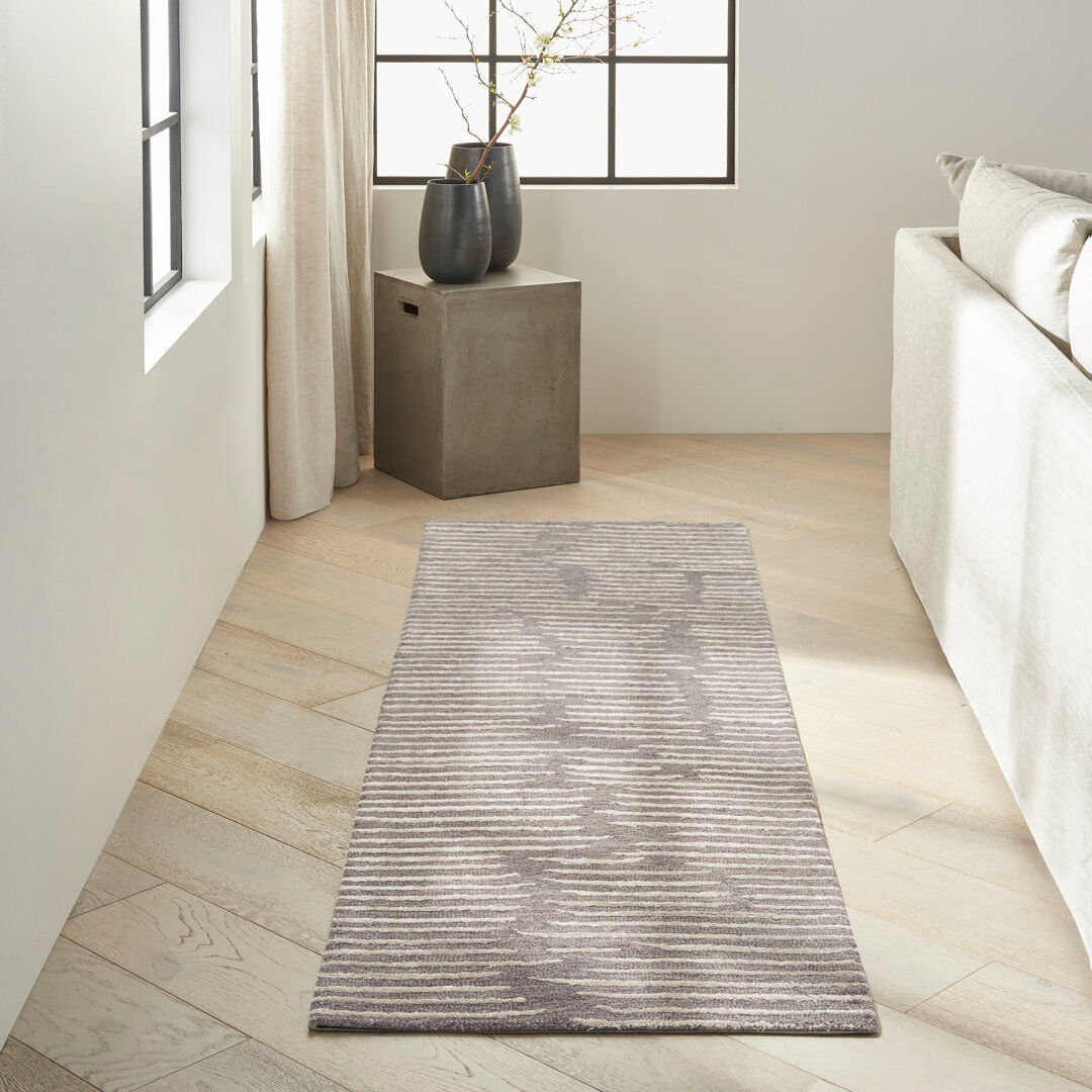Calvin Klein CK010 LINEAR Striped Hand Woven Area Rug Gray Runner 69 x 244cm