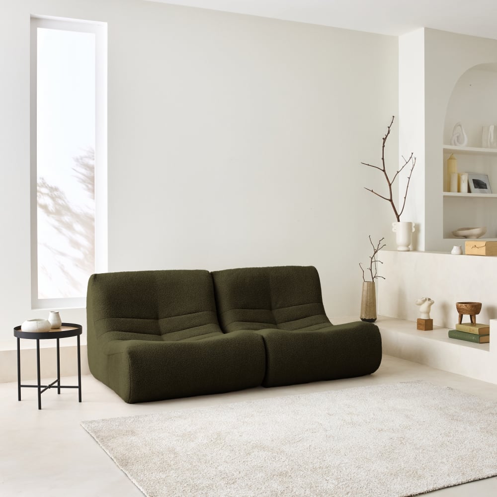 sweeek 2 fauteuils chauffeuses bouclette texturée kaki Vert 91x72x105cm