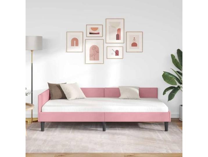 KTHLBRH Eckbett Samt Rosa 100 x 200 cm Struktur aus Sperrholz, starrer Lattenrost, modernes Design, Verwendung für Bett oder Sofa