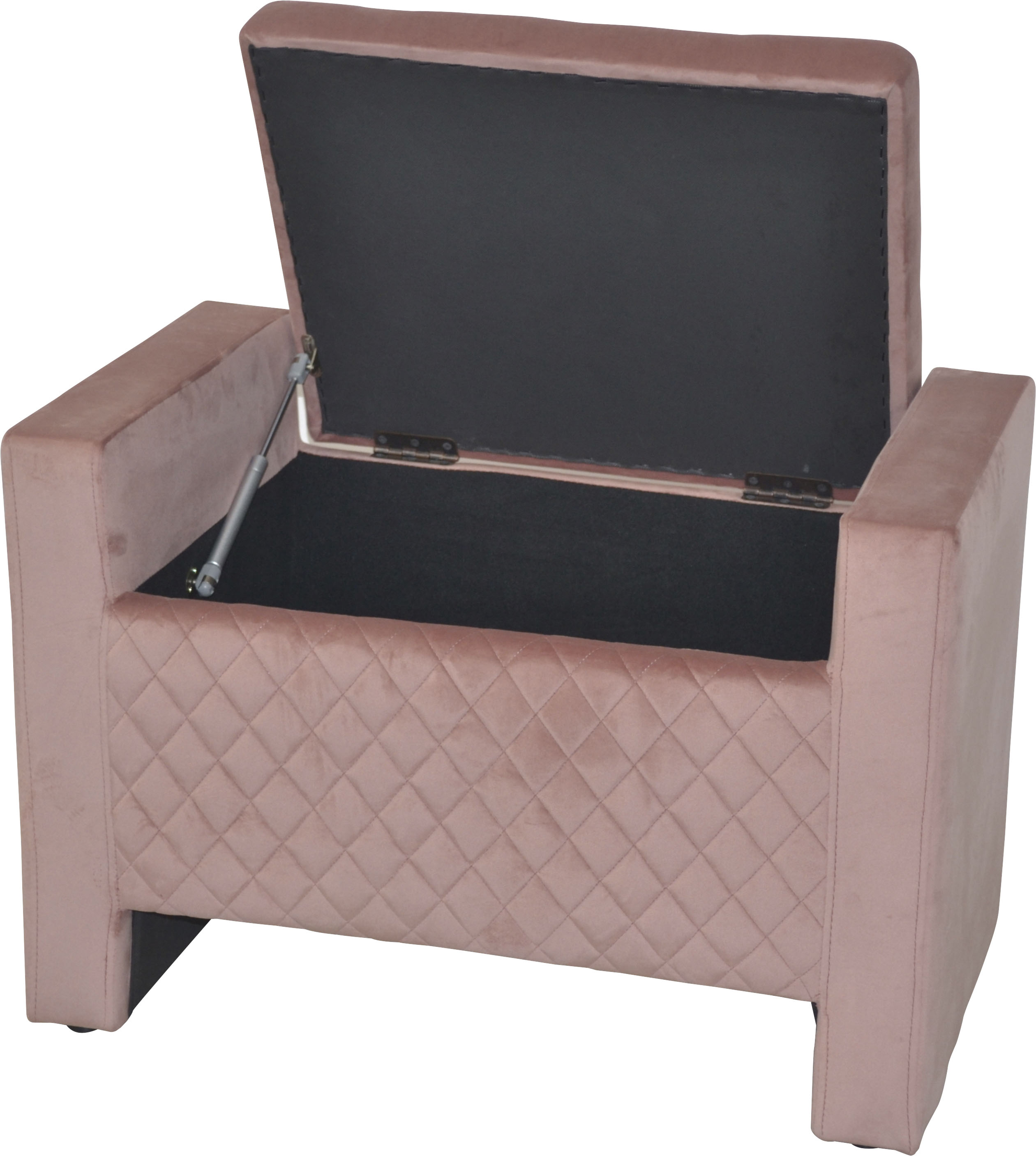 Sitztruhe INOSIGN, rosa (altrosa), B:75cm H:52cm T:45cm, Die rundum gepolsterte Sitztruhe überzeugt mit einem trendigen Retro-Look. Sitzfläche, Armlehnen sowie die Wangen sind mit einer weichen Polsterung bezogen, die im vorderen Bereich eine rautenförmig