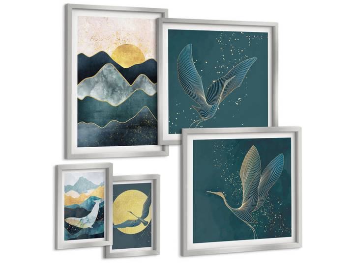 Tulup Bilder SET 5er Set - 50x50 cm & 20x30 cm & 40x60 cm Silberner Rahmen - Familie, Liebe, Wärme, Zuhause, Silberfarben, Kunststoff, Rechteckig, 40x60 cm, gerahmt, Bilder & Rahmen, Bilder