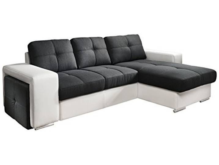 Mivano Cotta C209660 C310/H350 Polsterecke mit Schlaffunktion und Bettkasten, 278 x 157 cm, Kunstleder weiß mit Strukturstoff schwarz