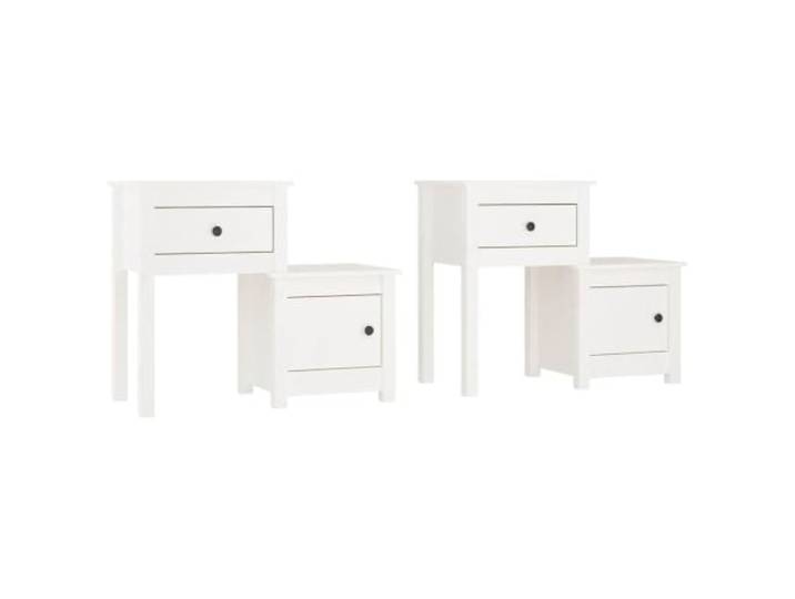 fsahslih Nachttisch 2er Set Weiß 79,5x38x65,5cm Kiefer Massivholz Flexibel montierbares Nachtkonsolen-Set aus Kiefernholz mit Schublade und Türfach für Ihr Schlafzimmer.