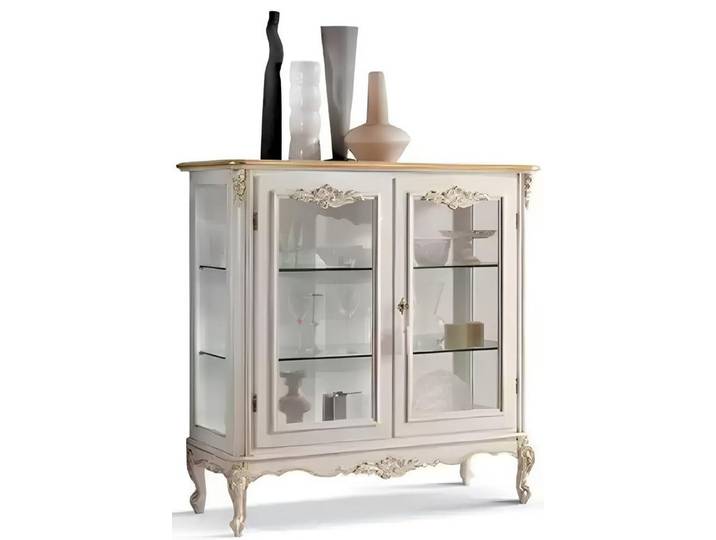 JVmoebel Vitrine Weißer Holzschrank mit Glas und Art Deco Design (1-St., Vitrine) Made in Italy