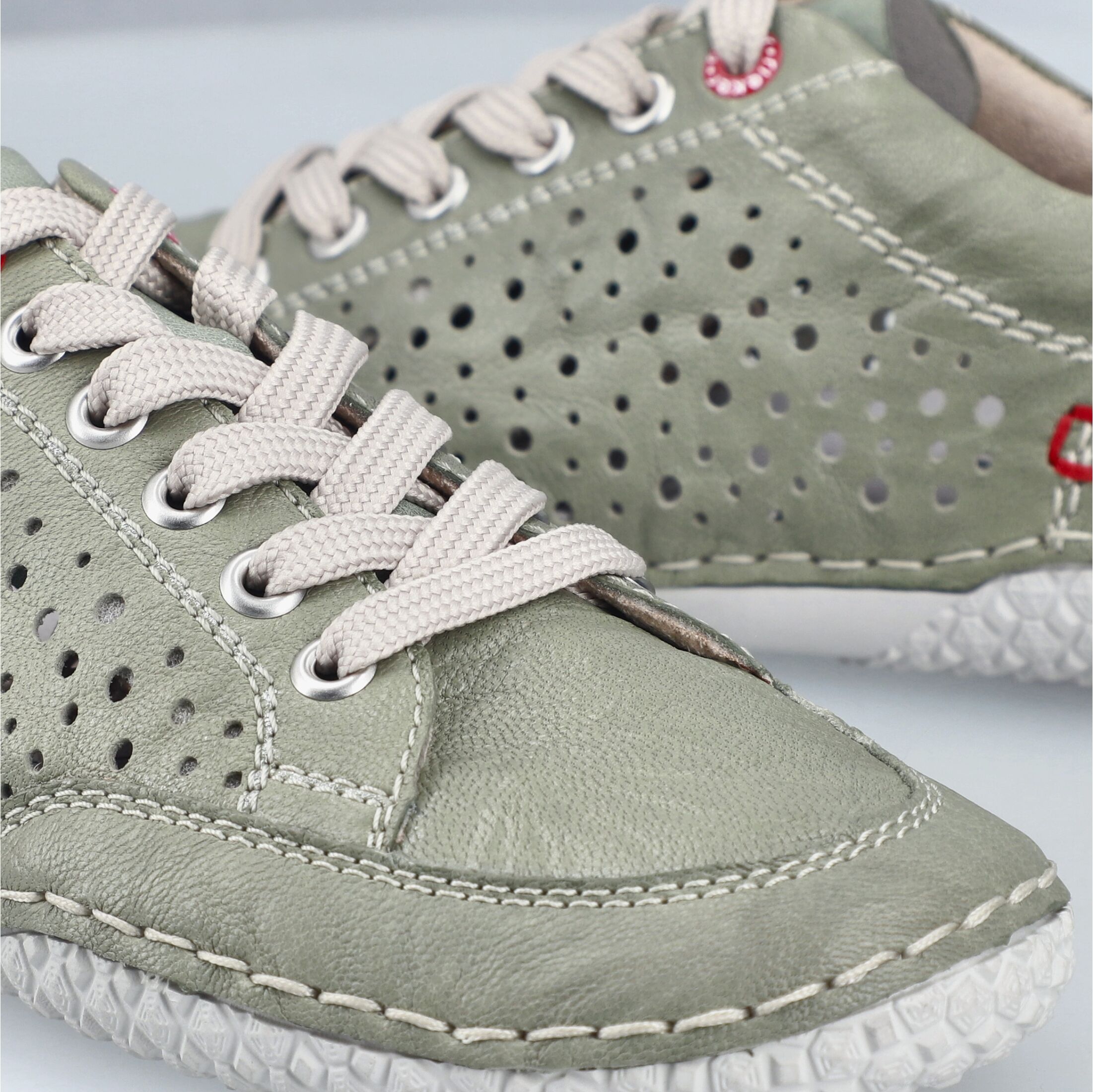 Sneaker RIEKER, Damen, Gr. 36, Leder Textil, grün (schilfgrün), Glattleder, unifarben, Schuhe Sneaker, Schnürschuh, Halbschuh, Freizeitschuh mit Perforation