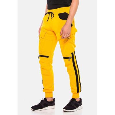 Trainingshose CIPO & BAXX "HOMEWEAR", Herren, Gr. XXL, US-Größen, gelb, 70% Baumwolle, 30% Polyester, gestreift, regular fit knöchellang, Hosen Trainingshose, im sportlichen Look, CR125