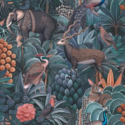 Graham & Brown Jungle Jamboree Navy & Teal Wallpaper
