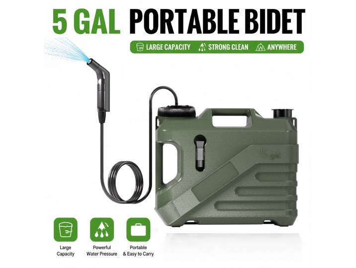 Bidet portable extra long de 2 m avec réservoir d'eau de 19 L, pulvérisateur Shattaf rechargeable pour le camping, les voyages, l'hygiène personnelle, le nettoyage, les camping-cars