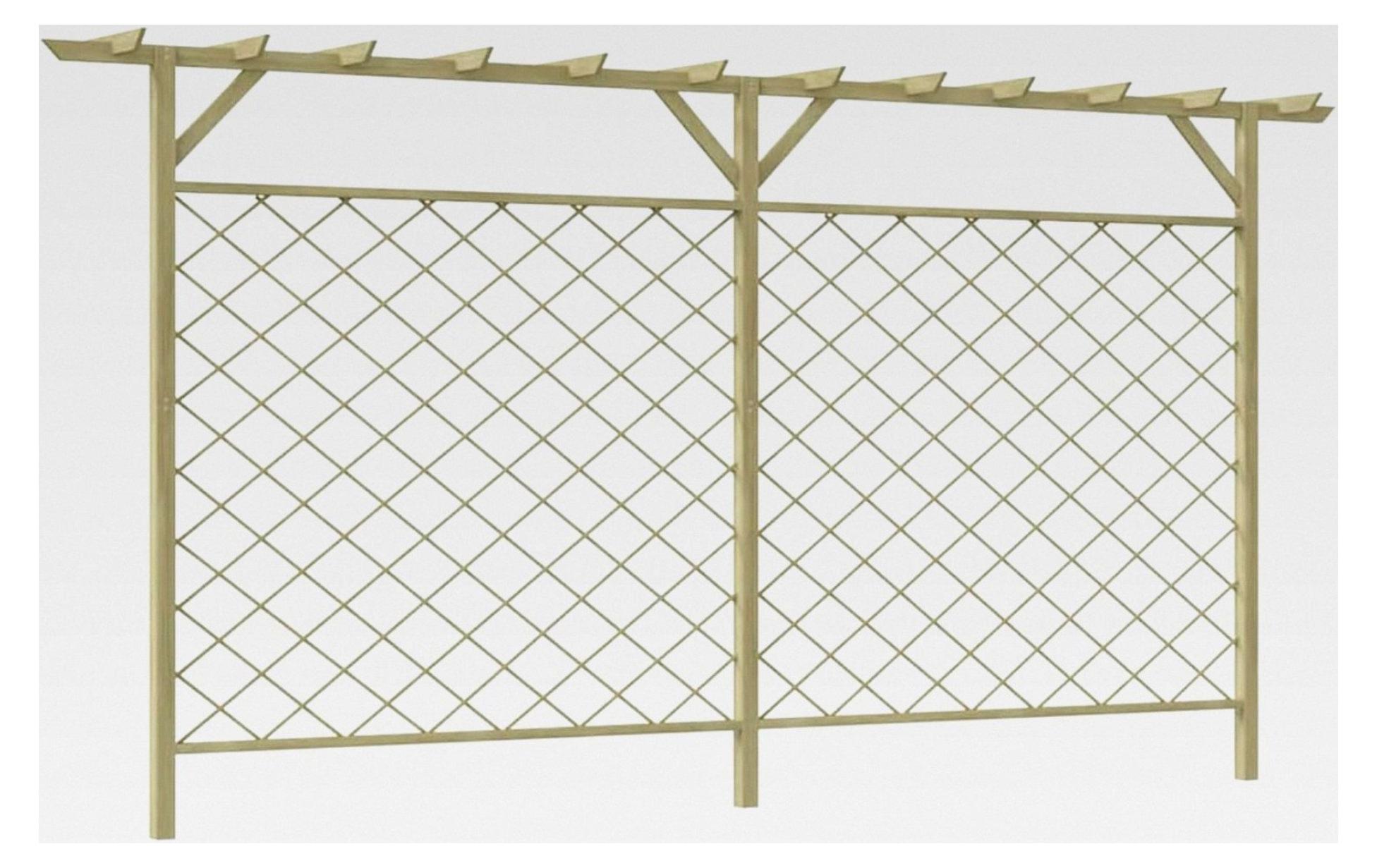 Holzgitterzaun mit Pergola-Oberteil, grün imprägniert, 335 x 200 cm, für Gartenbegrenzung und Dekoration