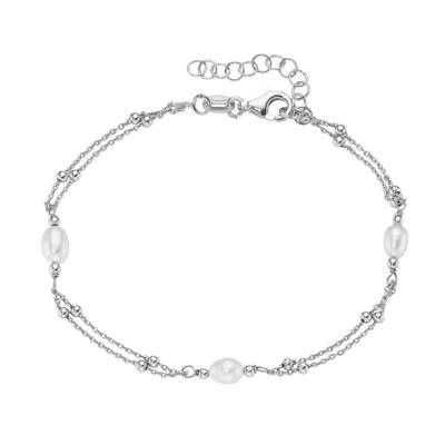 Armband FIRETTI "Schmuck Geschenk Silber 925 Armschmuck Armkette zweireihig Kugeln", silber (silberfarben, weiß), Armbänder, Damen, 20cm, Perlen Silber 925 (Sterlingsilber), Perlen, Silber 925 (Sterlingsilber), Armband, mit Süßwasserzuchtperle