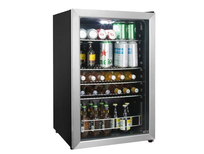 HCK Bierkühlschrank 115L Freistehender Getränkekühlschrank mit doppelt verglaster Glastür, Temperatur von 0 bis 10℃, Energieklasse E