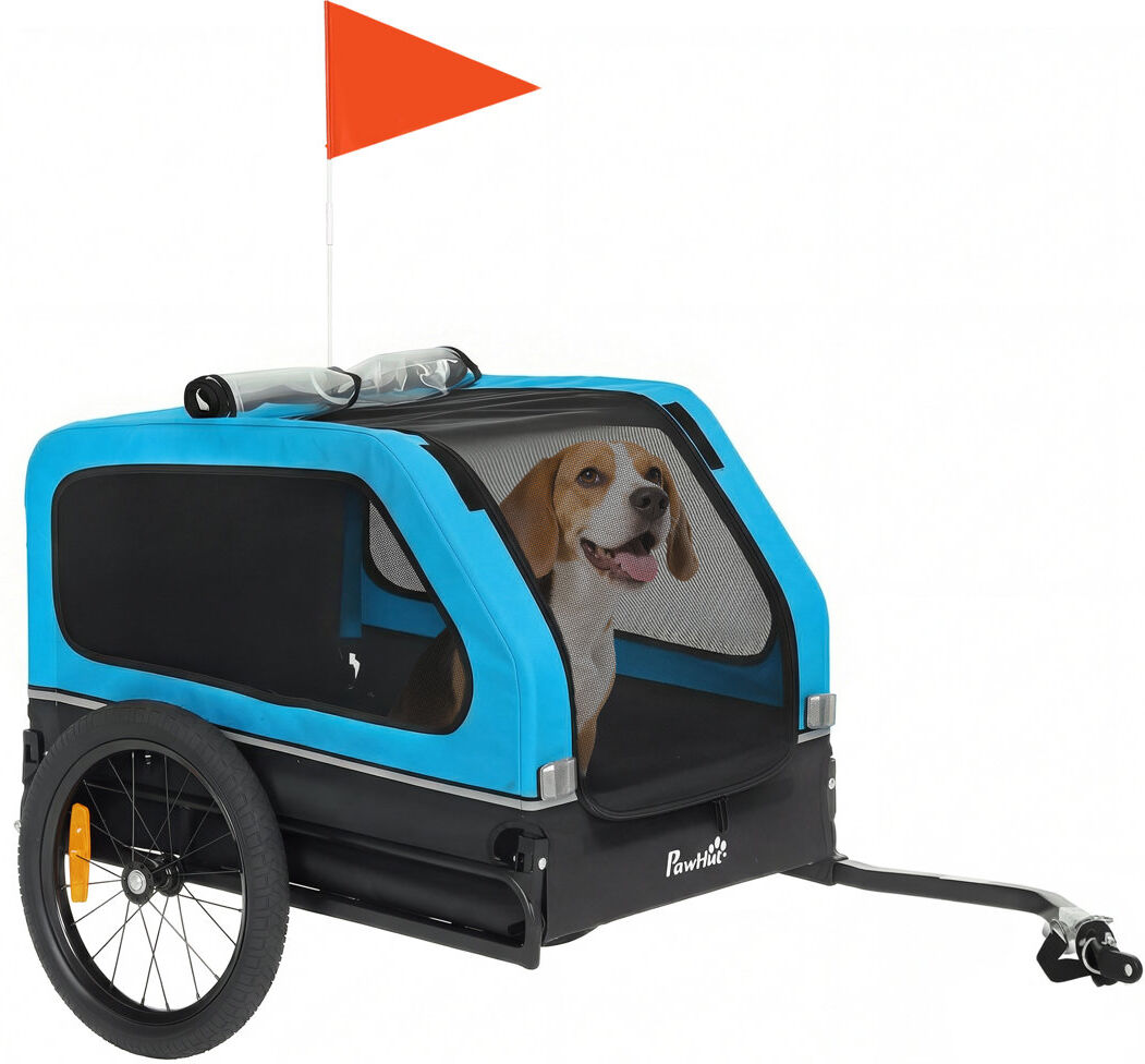 PawHut Dog Bike Trailer with Flip-Down Ramp Tailgate Reflectors Blue